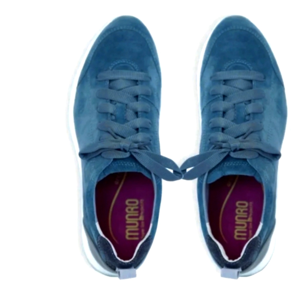 🩵 Munro Monique blue leather retro-styled organic blue leather suede snikers